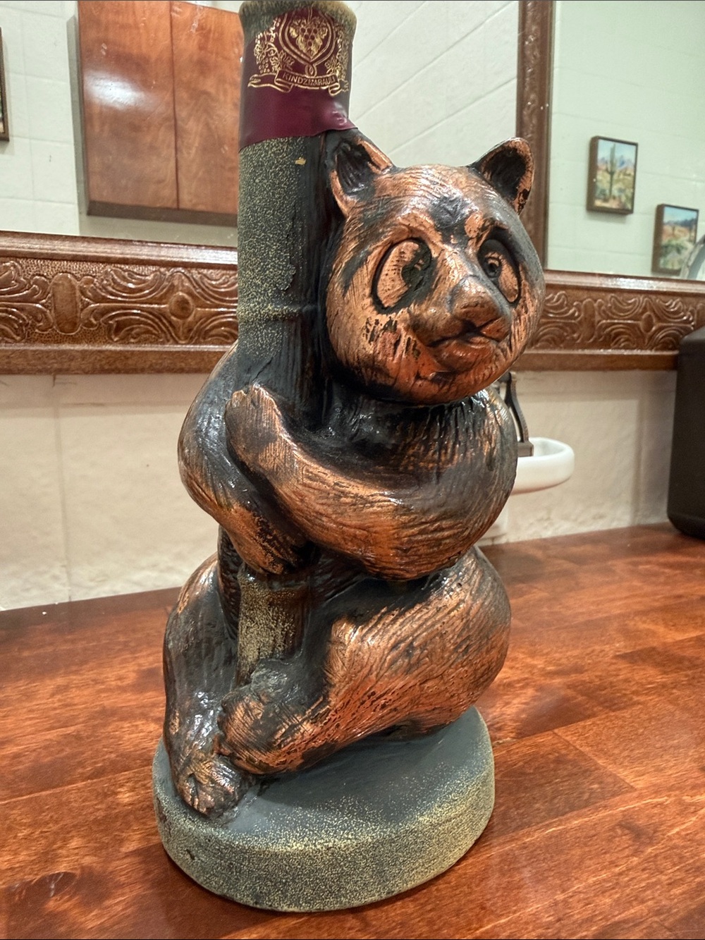 Copper-Tone Panda Figurine Wine Bottle Holder - Home Accents